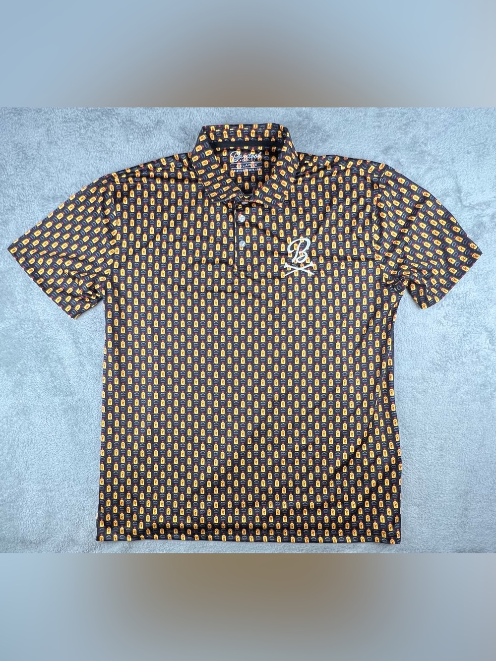 Barstool Golf Polo Shirt Mens 4XL Black Fireball Whiskey Print AOP Performance